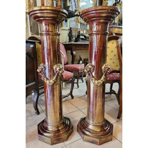 Pair Of Ceramic Columns By Clément Massier Gold Powder Finish