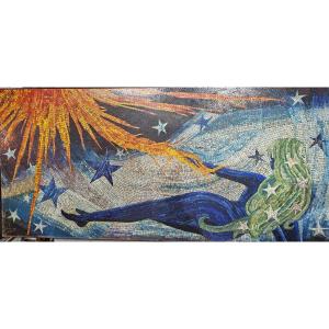 Panel Painted On Hardboard Imitation Of Mosaic