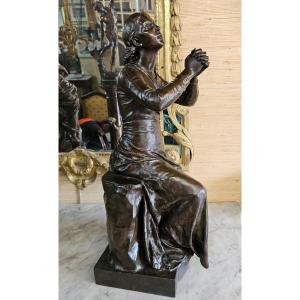 Bronze Signed Paul Dubois Entitled Prayer, Barbedienne Founder 