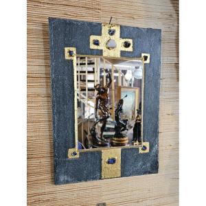 Mirror On A Slate Support By The Artisan Alain Milan