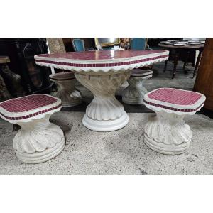 Garden Furniture, Table And Four Stools 