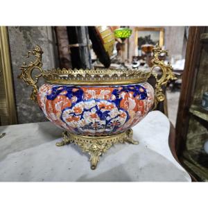 Imari Porcelain Gadrooned Planter With Bronze Mount