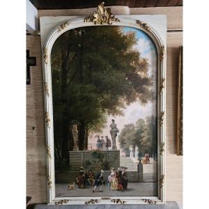 Framed Oil On Canvas Signed Isidore Pils "walk And Encounter In The Park"