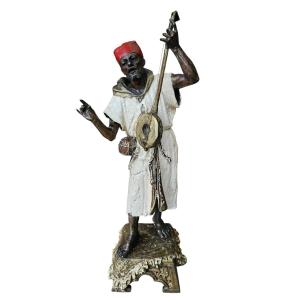 Bedouin Musician In Polychrome Spelter
