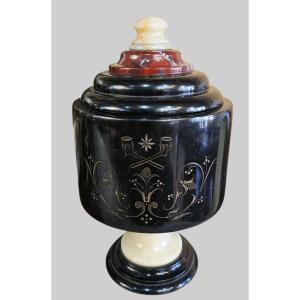 Tobacco Jar In Black Marble, Cherry Red And Onyx