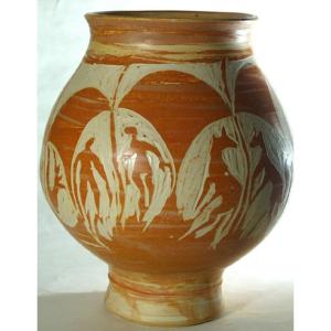 Terracotta Vase With Incised Decoration, Signed Jean Paulet