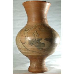 Decorated Terracotta Vase Signed Jean Paulet