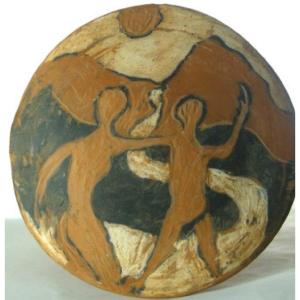 Decorated Terracotta Disc Signed Jean Paulet