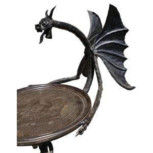 Card Or Pocket Holder On Wrought-iron Legs With Dragon Decoration, Catalan Work.
