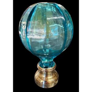 Blue Glass Stair Ball With Mounting Plate