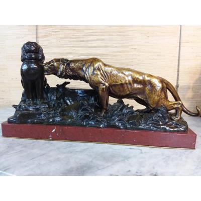 Bronze After Georges Gardet "in The Ruins" Foundry Barbedienne On Morello Marble Base