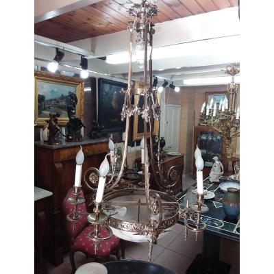 Chandelier In Silver Bronze And Alabaster Vessel 9 Lights