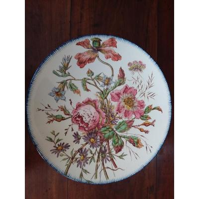 Decorative Faience Dish With Floral Decoration, Longchamp Terre De Fer