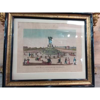 Color Engraving "view Of Paris" "view Of The Elephant Fountain"