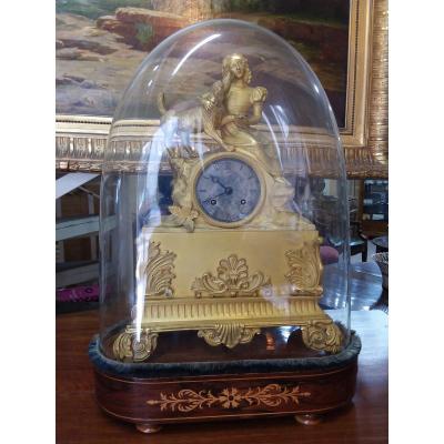 Romantic Gilt Bronze Clock Under Globe Nineteenth Time