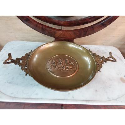 Large Bronze Cup With Handles, Medallion In Horsemen. Inscription F Barbedienne