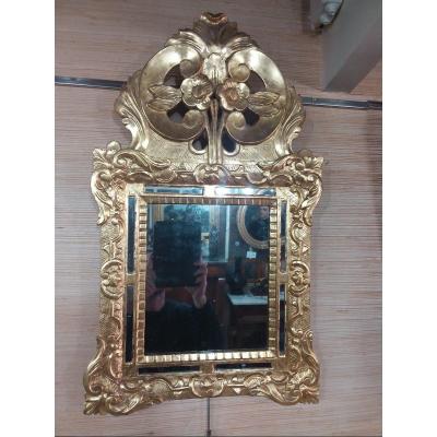 Small Mirror With Beads In Golden Wood Eighteenth