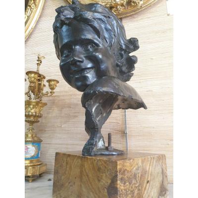 Bronze After Jean-antoine Injalbert Head Of A Smiling Girl