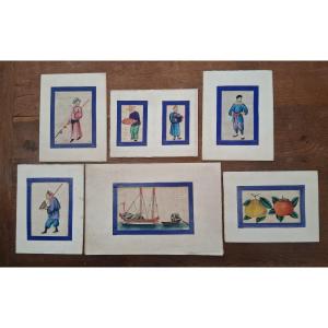 Set Of 6 Gouaches On Rice Paper / China Circa 1900