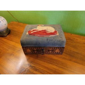 Wooden And Tapestry Box / 19th Century