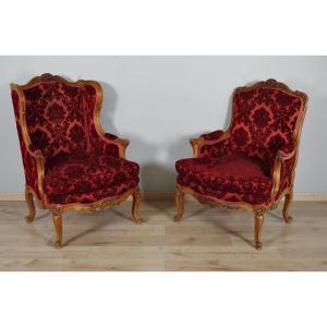 Pair Of Louis XV Style Walnut Armchairs 1900