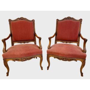 Pair Of Regency Style Walnut Armchairs 1900