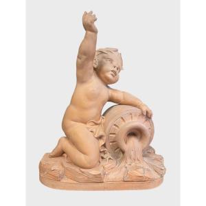 19th Century Terracotta: Putto With Amphora