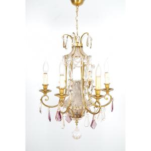 Louis XVI Style Bronze And Crystal Chandelier