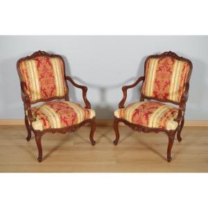 Pair Of Regency Style Walnut Armchairs