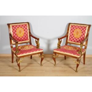 Pair Of Empire Style Armchairs Return From Egypt