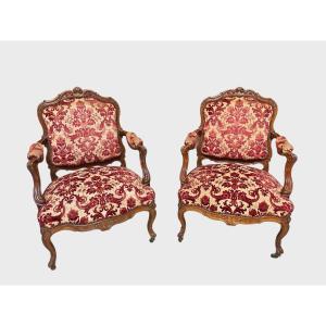 Pair Of Louis XV Nogaret Style Armchairs
