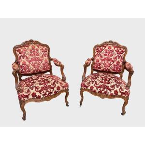 Pair Of Louis XV Nogaret Style Armchairs