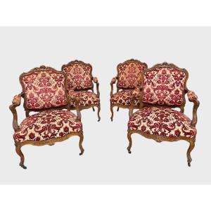 Four Louis XV Nogaret Style Armchairs
