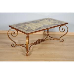 Commedia Dell'arte Wrought Iron And Eglomised Glass Coffee Table