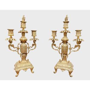 Pair Of Far Eastern Style Candelabras