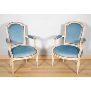 Pair Of Painted Armchairs From The Louis XVI Period