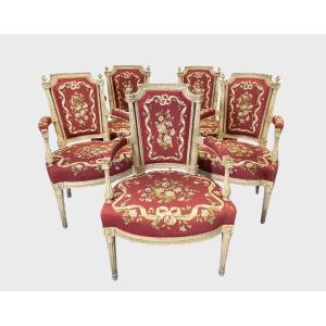 Five Painted Armchairs From The Directoire Period