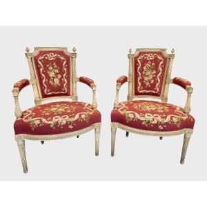 Pair Of Painted Armchairs From The Directoire Period