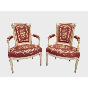 Pair Of Painted Armchairs From The Directoire Period