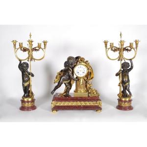 Napoleon III Fireplace Set Signed Alfred Emmanuel Louis Beurdeley