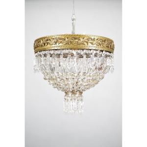 Bronze And Crystal Baccarat Style Ceiling Light