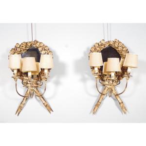 Pair Of Louis XVI Sconces In Painted Sheet Metal - Late 20th Century