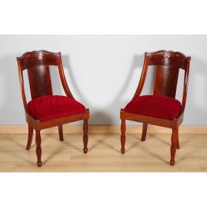 Pair Of Restoration Mahogany Chairs - 19th Century