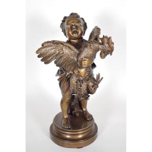 Child With Cock Signed Cecioni (1838-1886)