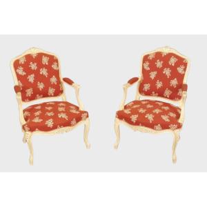 Pair Of Large Armchairs Painted Louis XV Style