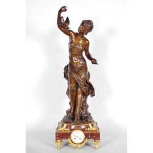 Pendulum Bronze Napoleon III Signed Mathurin Moreau