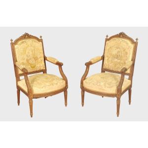 Pair Of Louis XVI Style Armchairs Petit Point