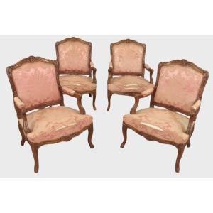 Four Louis XV Style Flat Back Armchairs