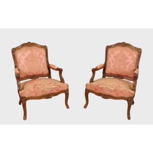 Pair Of Louis XV Style Flat Back Armchairs