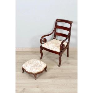 Nineteenth Century Child's Armchair And Footstool